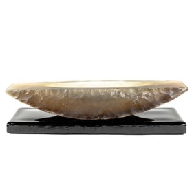 A John Lewis cut glass low bowl on plinth: Glacier Vessel