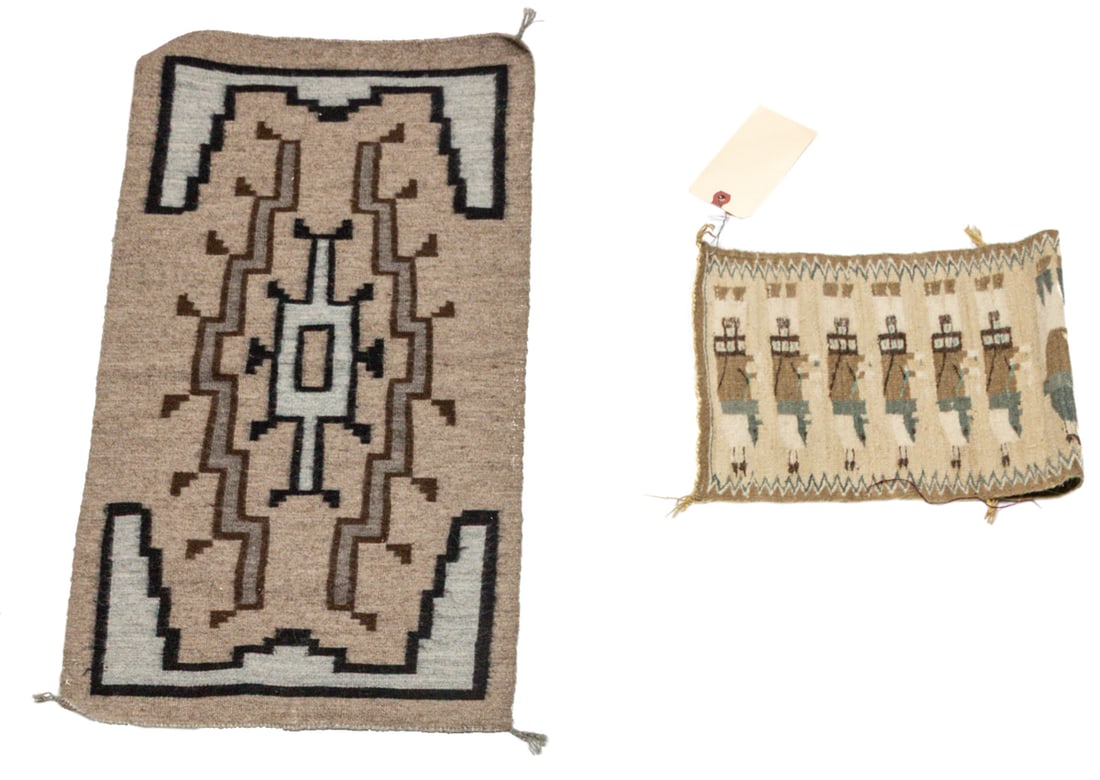 Two Navajo textiles including a Two Grey Hills rug 13" x 26" (1 of 2)