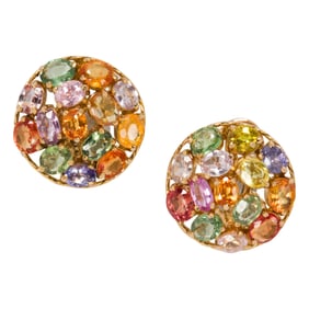 A pair of sapphire and 14k gold ear-clips