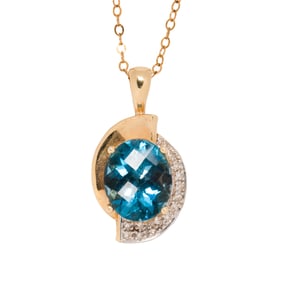 A topaz, diamond 10k and 14k gold pendant necklace