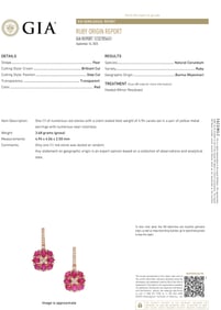 A pair of Burmese ruby, diamond and 18k rose gold earrings