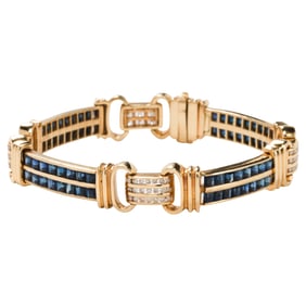 A sapphire, diamond and 14k gold bracelet