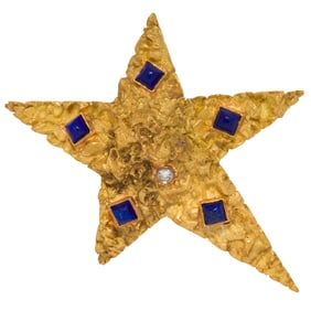 A lapis lazuli, diamond, and 18k gold star brooch