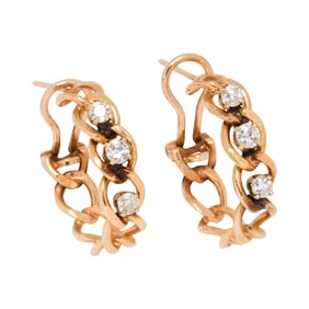 A pair of diamond and 14k gold earrings