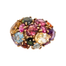 A multi-gem and 14k gold ring