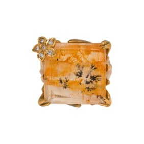 A moss agate, diamond and 14k gold ring