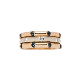 A diamond, sapphire, and 14k bi-color gold ring