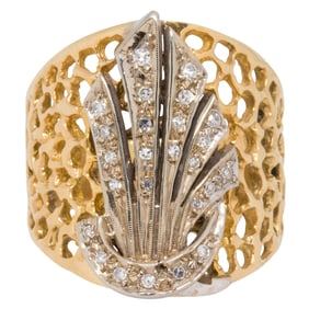 A diamond and 18k bi-color gold ring