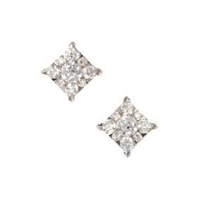 A pair of diamond and 14k white gold earrings