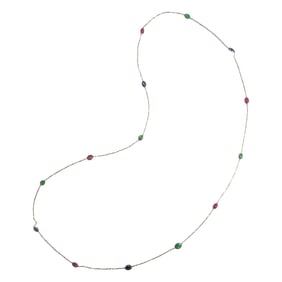 A ruby, diamond, jade and platinum necklace