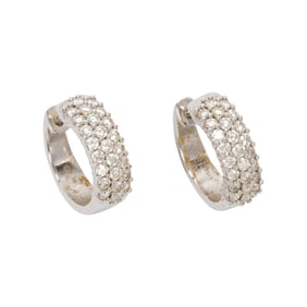 A pair of diamond and 14k white gold earrings