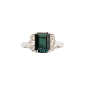 A tourmaline, diamond, and platinum ring
