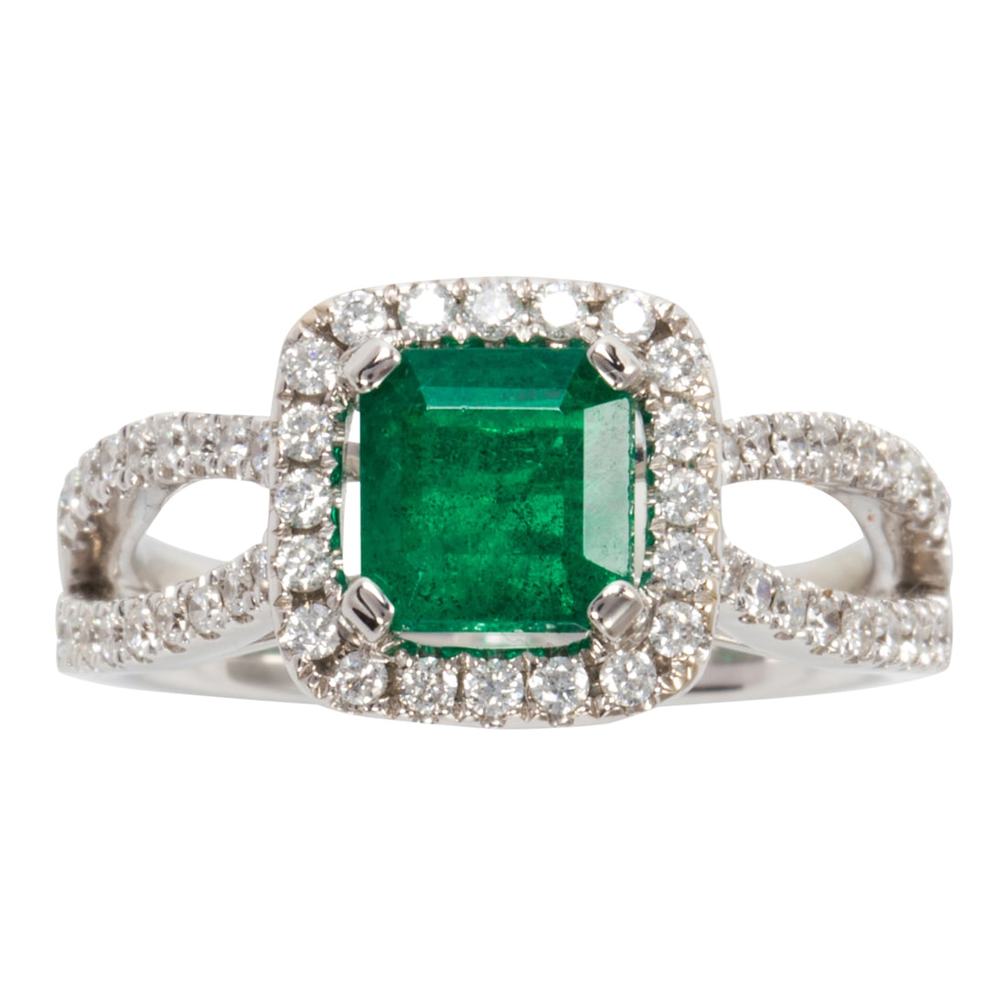 An emerald, diamond, and 18k white gold ring (1 of 2)
