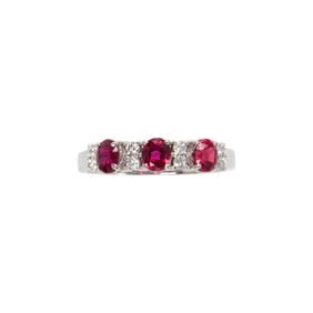 A ruby, diamond and 18k white gold ring