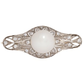 A cultured pearl, diamond, and platinum brooch