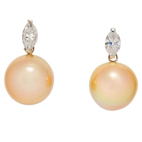 A pair of South Sea cultured pearl and diamond earrings