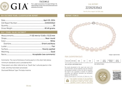 A South Sea cultured pearl and 14k white gold necklace
