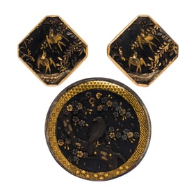 A shakudo brooch and earrings
