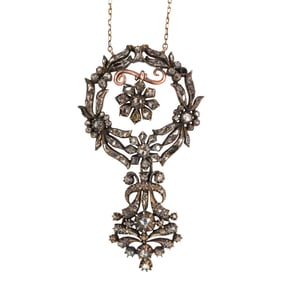 An 18th-19th century diamond, silver, and 9k rose gold necklace