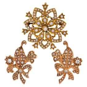 Antique seed pearl, diamond and gold jewelry