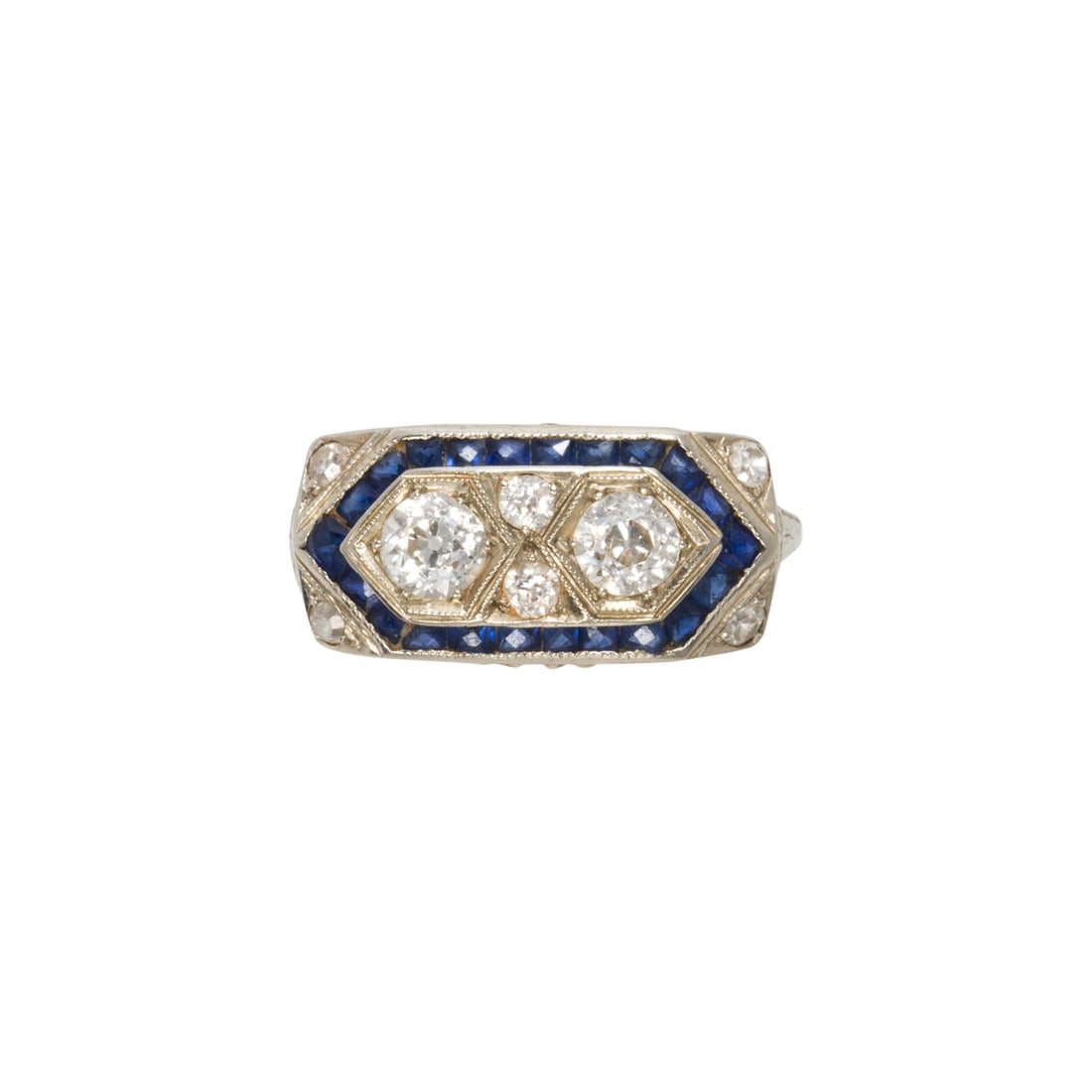 An art-deco diamond, sapphire, and 14k white gold ring (1 of 2)