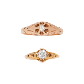 Two diamond and gold rings