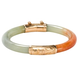 A jade and 14k gold bangle