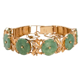 A jade, diamond, and 18k gold bracelet