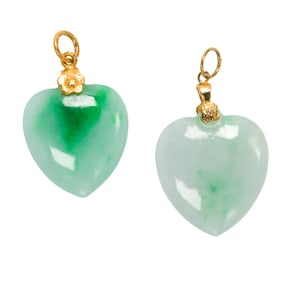 Two jade, 10k, and 22k gold pendants