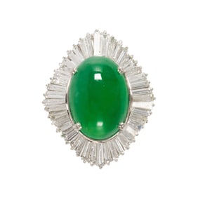 A jade, diamond, and platinum ring