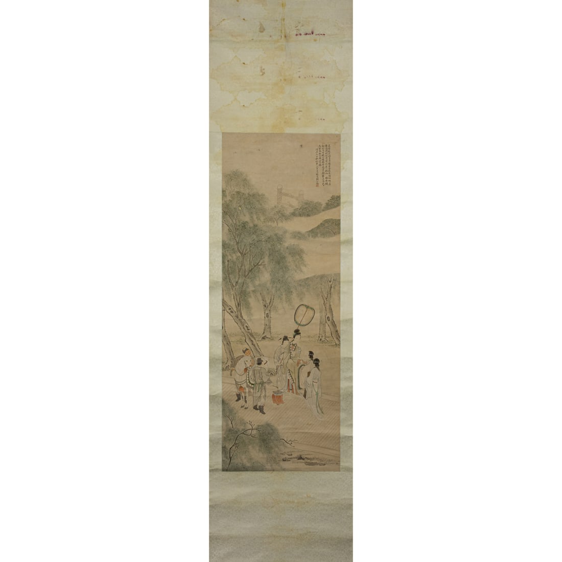 Jiang Danxu (1883-1947) - Spring Outing of an Imperial Lady and Attendant: Jiang Danxu (1883-1947) - Spring Outing of an Imperial Lady and Attendant. Hanging scroll, ink and color on paper, dated, inscribed, signed, sealed, 47"h x 16.5"w.