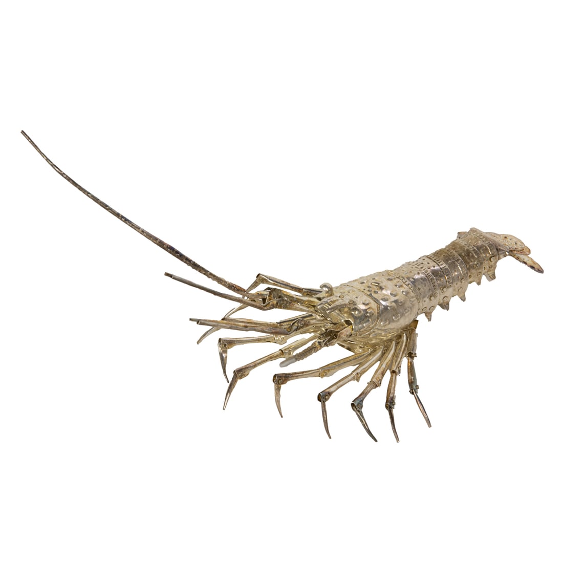 A Japanese silver okimono of an articulated spiny lobster (1 of 6)
