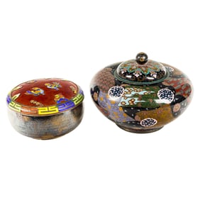 (lot of 2) Japanese cloisonne enamel lidded containers