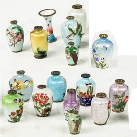 (lot of 16) Japanese cloisonne enamel miniature vases