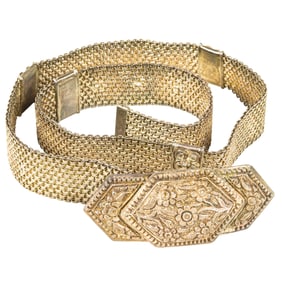A Tibetan silver metal belt with floral design