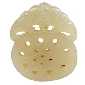 A Chinese white jade lotus and bat pendant