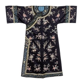 A Chinese embroidered blue ground informal robe