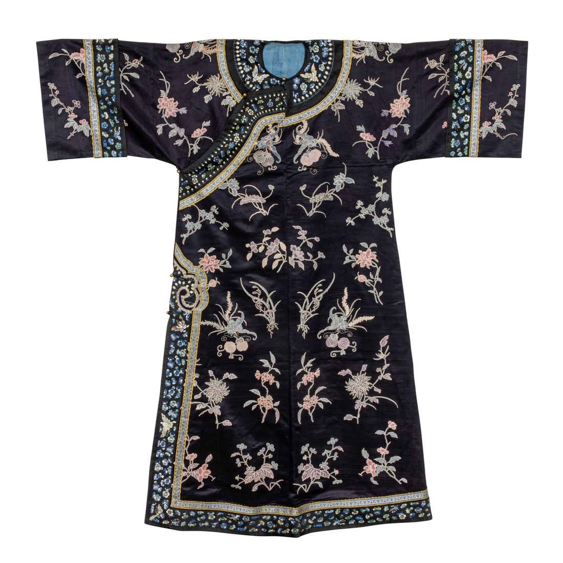 A Chinese embroidered blue ground informal robe (1 of 3)