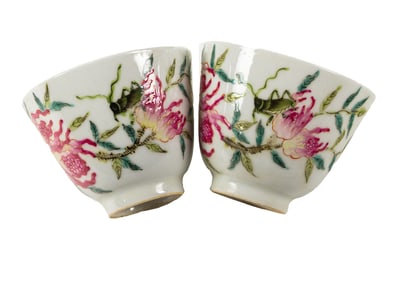 A pair of Chinese famille rose wine cups
