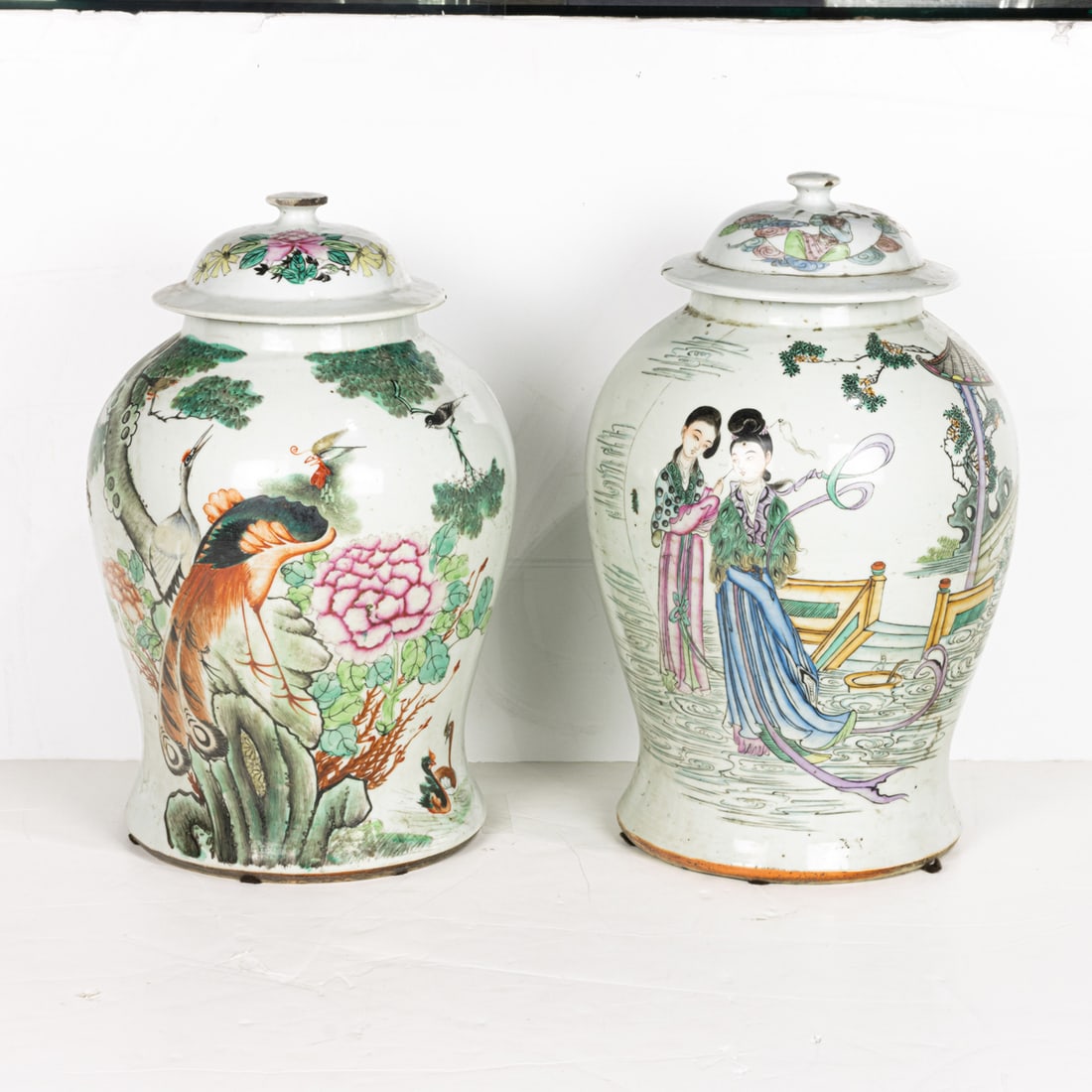 (lot of 2) Chinese famille rose covered temple jars (1 of 4)