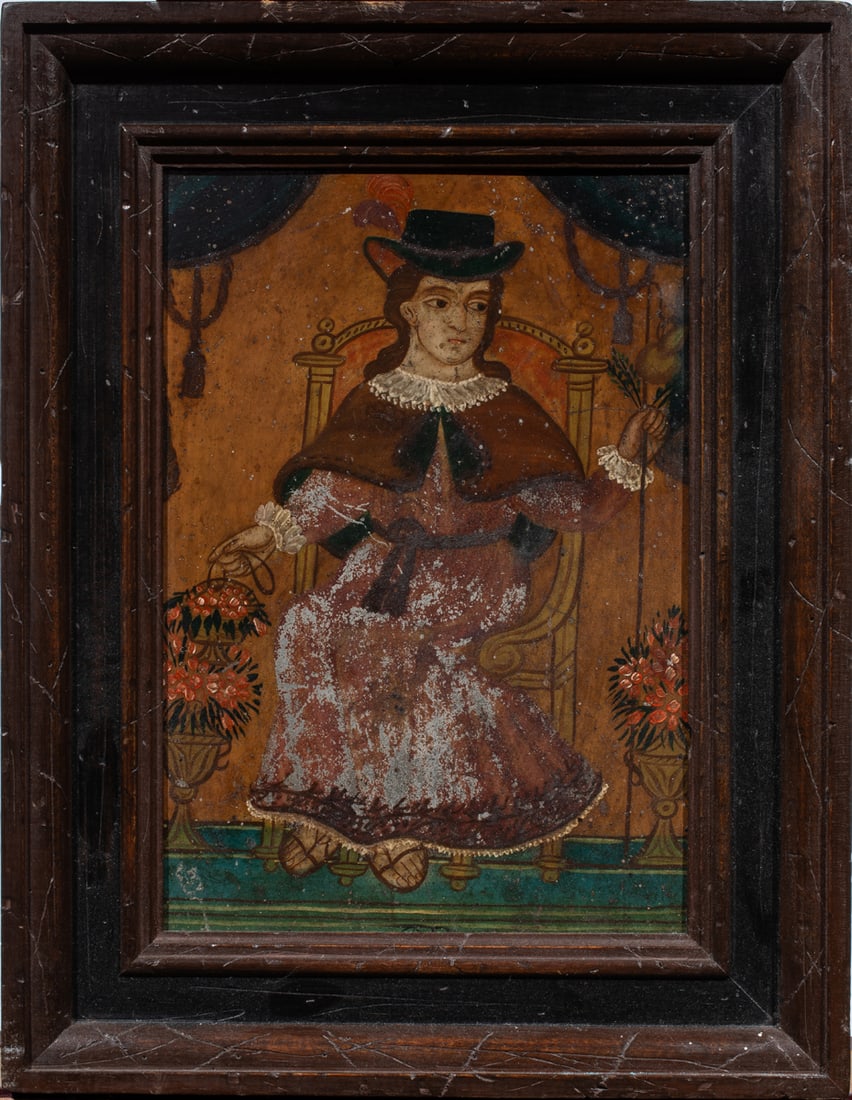 Painting, Spanish Colonial School (19th/20th century): Spanish Colonial School (19th/20th century), Santo Nino de Atocha, oil on board, overall (with frame): 12"h x 9.5"w