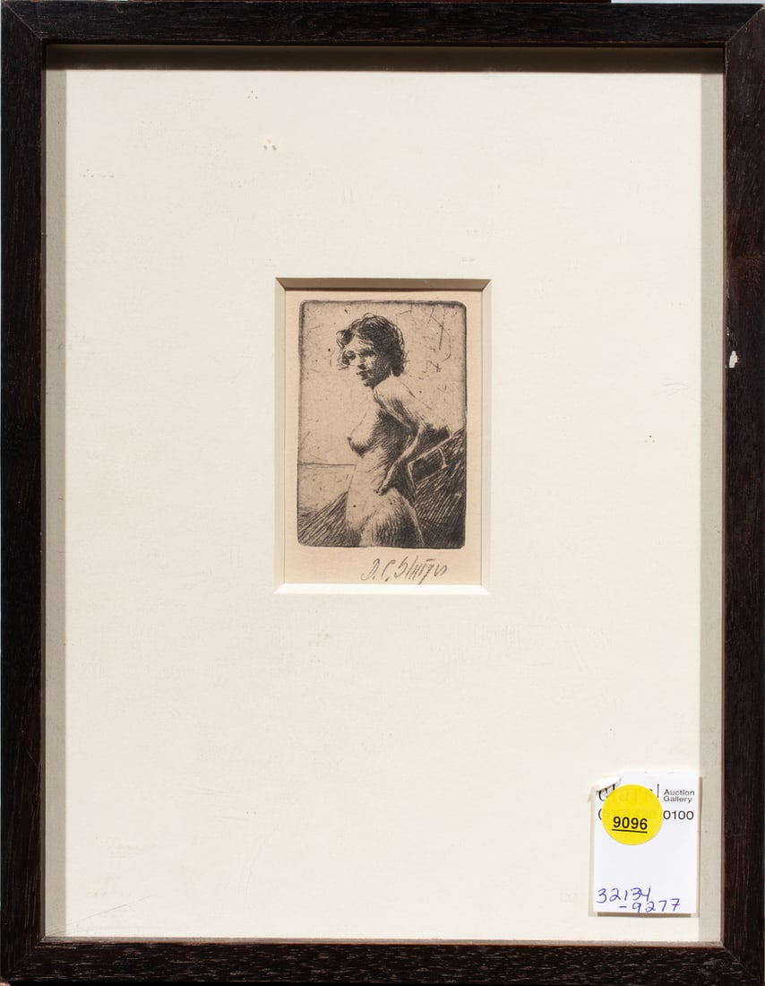 Print, Dwight C. Sturges: Dwight C. Sturges (American, 1874-1940), Nude, etching, pencil signed lower right, overall (with frame): 12"h x 9.25"w