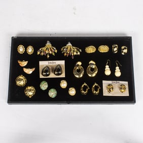 Thirteen pairs of vintage costume jewelry, mostly clip-ons by Dior, Ciner and others