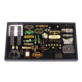 Twenty-two Art Deco style brooches with a Christian Dior beaded necklace and others