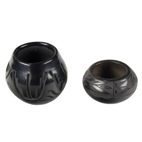 A Teresa V. Gutierrez Santa Clara carved blackware bowl and a Dora Pacheco bowl