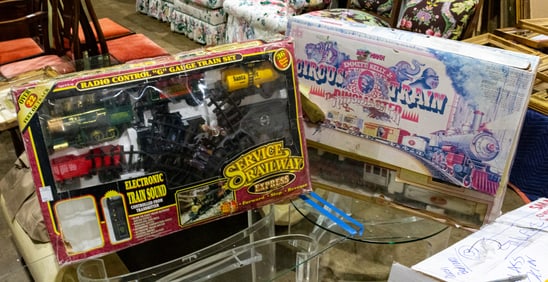 Two G-scale model train sets in boxes