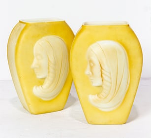 A pair of Phoenix glass Madonna vases