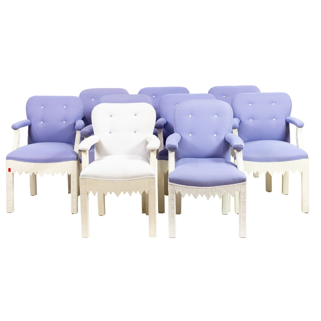 An assembled set of nine white painted split bamboo and button upholstered armchairs (1 of 5)