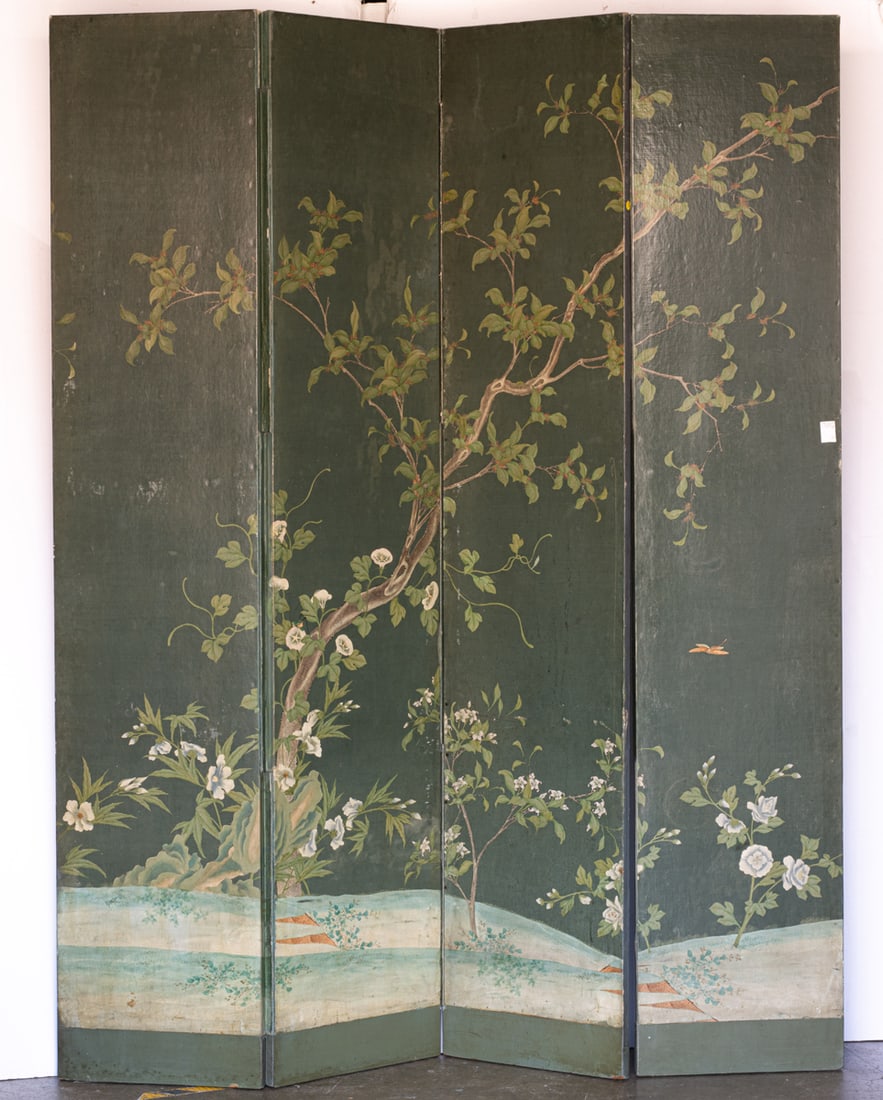 A floral painted canvas wrapped four-panel screen in the Asian taste (1 of 1)