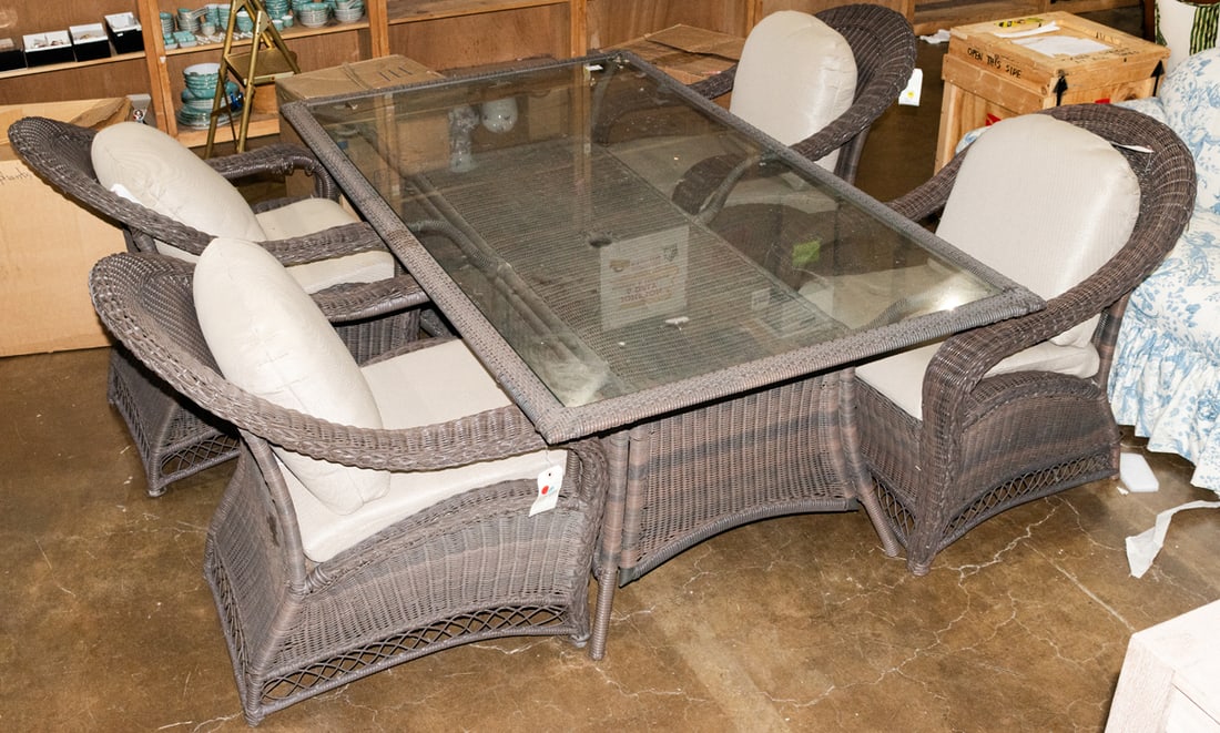A set of four outdoor lounge chairs and dining table with glass top (1 of 1)